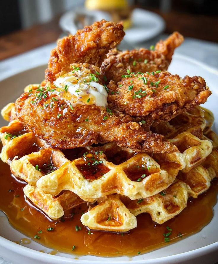 Gaufre sauce blanche, poulet